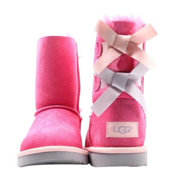 Pink Purple Ugg Bailey Bow Boots Kids Girly Fuzzy Used - Picture 1 of 13